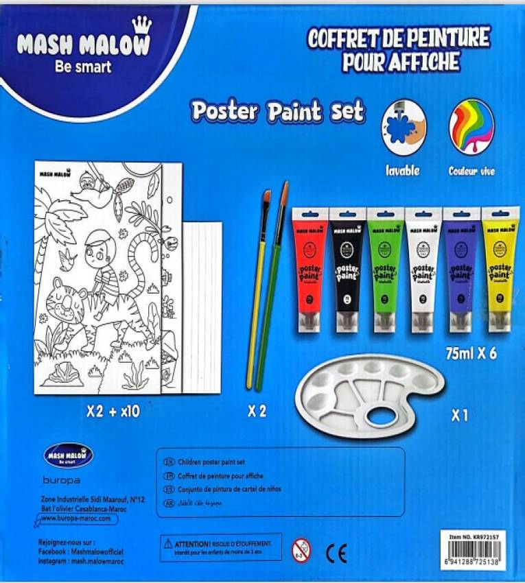 Mash Malow Coffret de Peinture Standard pour garçons Cadeau Anniversaire avec 10 Feuilles pour Dessiner et 2 pour Colorier